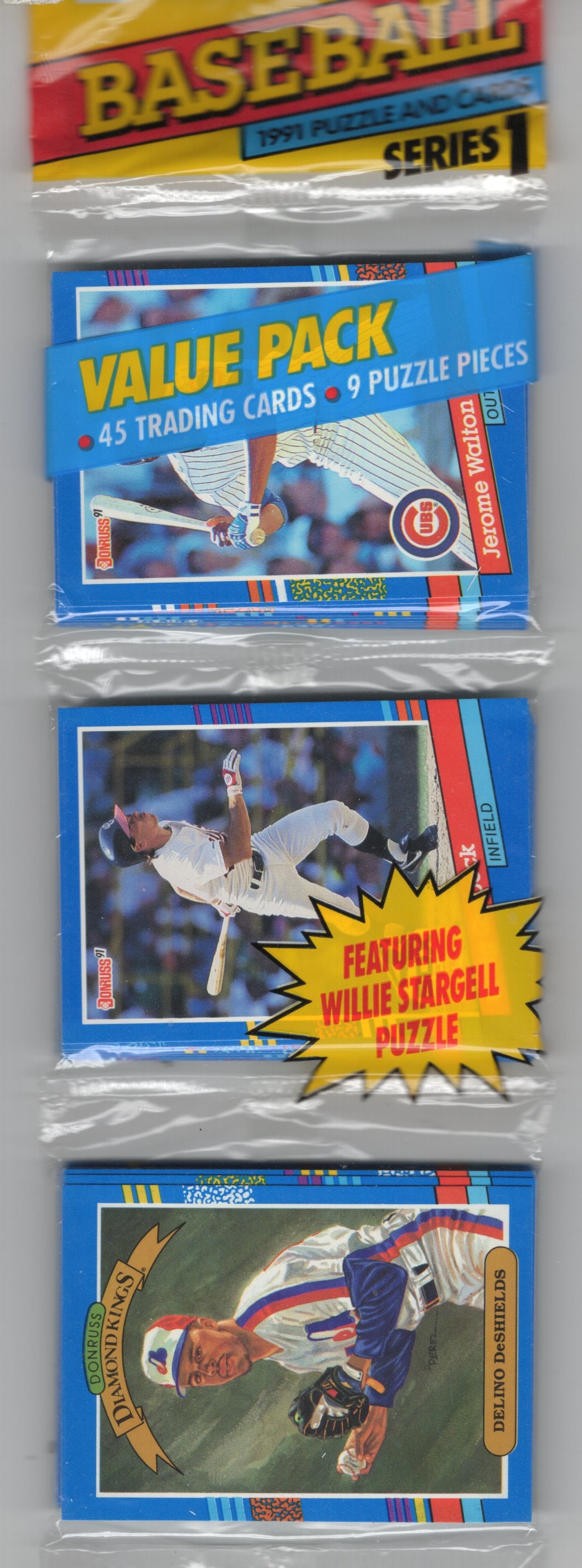 1991 Donruss Series 1 RACK PACK Vintage Baseball Card Factory Sealed - You Get the Pack Shown: Vintage Valuable Donruss Baseball MLB Trading & Sports Cards, Robin Yount, George Brett, Rickey Henderson, Nolan Ryan, Old Sports Cards for Sale Near Me, World Series & hall of Fame Players, Auction M