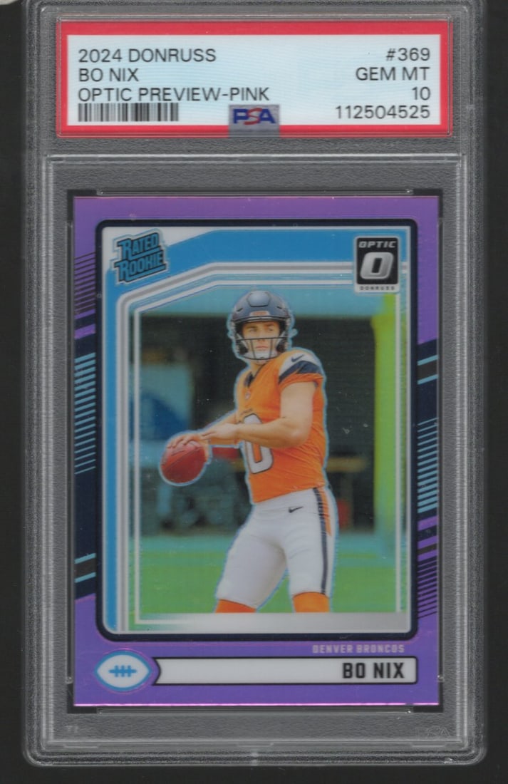 Bo Nix Rookie Card Pink Prizm 2024 Optic Preview #369 PSA 10 Denver Broncos (1 of 2)
