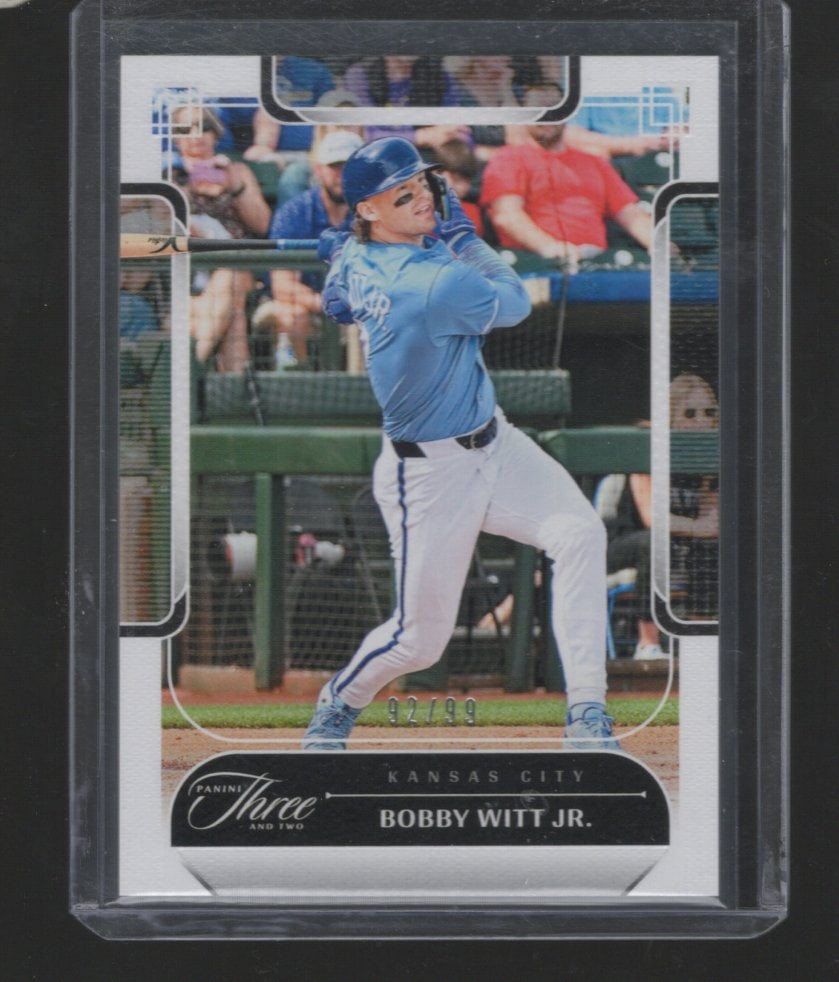 Bobby Witt Jr. /99 2024 Panini Three and Two #23 Kansas City Royals: Panini Baseball MLB Trading & Sports Cards, Sports Cards for Sale Near Me, Prizm, Mosaic, Select, SP, SSP, Auction Memorabilia Lots for Sale On Line, World Series & Hall of Fame Players
