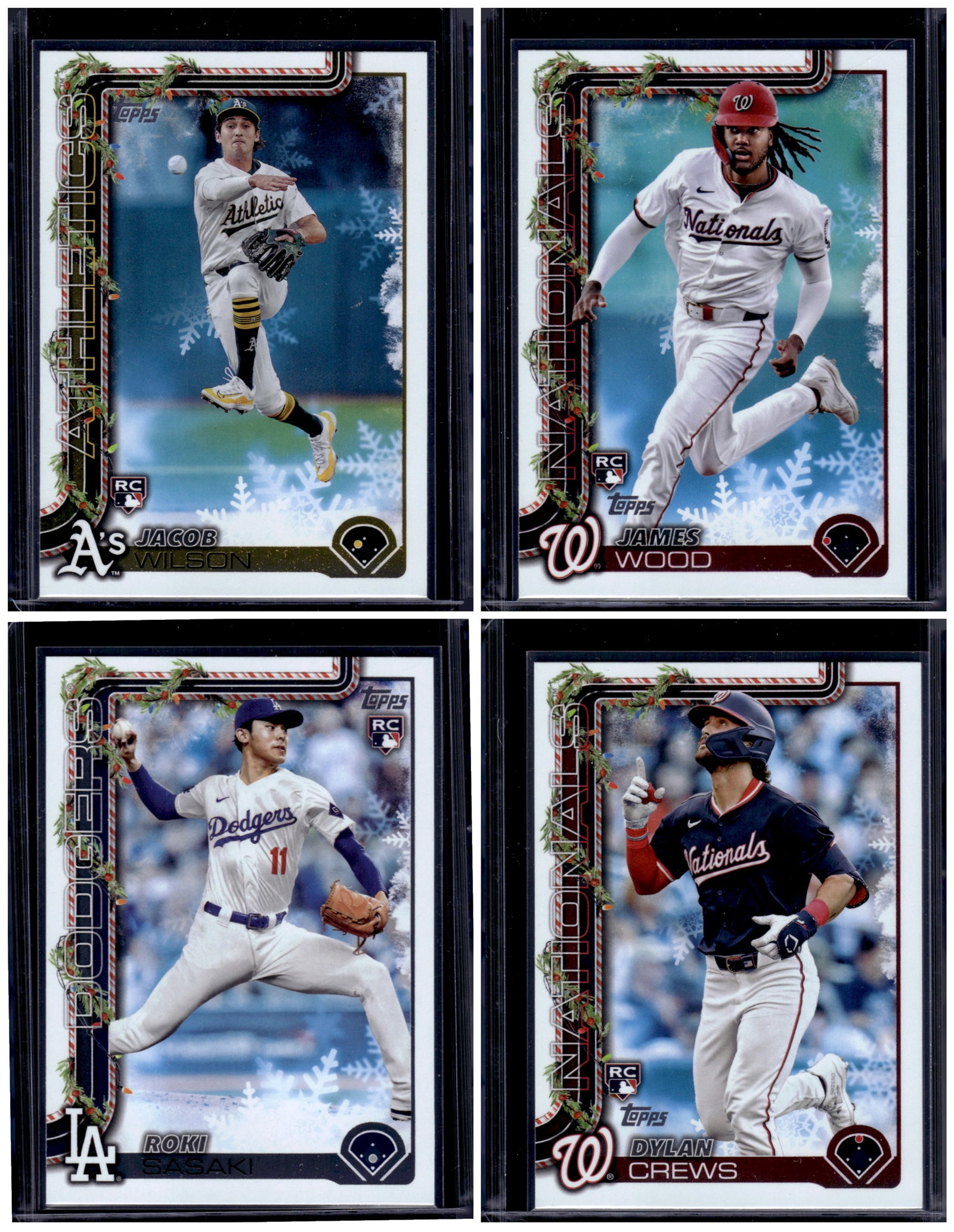 Lot of 4 2025 Topps Holiday MLB Rookie Cards. Jacob Wilson, James Wood, Sasaki, Crews: Topps Baseball MLB Trading & Sports Cards, Sports Cards for Sale Near Me, World Series & Hall of Fame Players Memorabilia, Refractors, X-Fractors, Numbered, SP, SSP, Valuable Auction Memorabilia Lots 