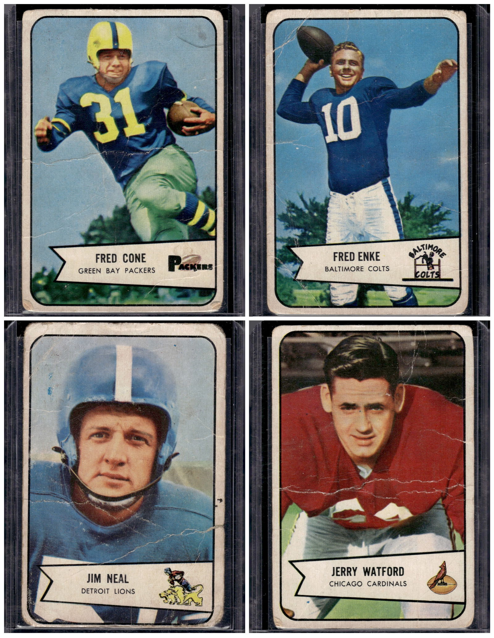 Lot of 4 1954 Bowman Vintage Football Cards. All Different, Poor Condition, See Pictures (1 of 2)