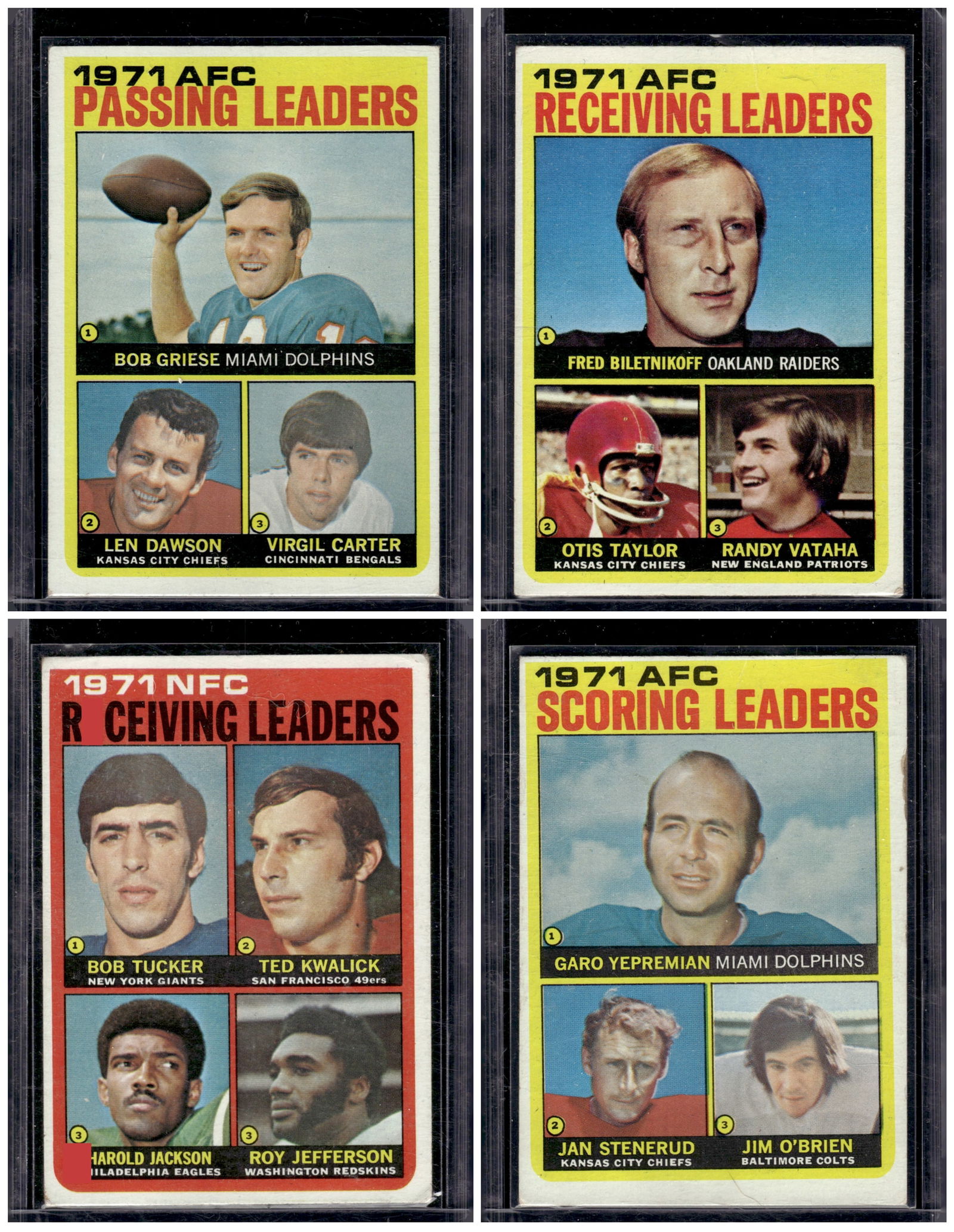 Lot of 4 1972 Topps Leaders Football Cards. All Different, See Pictures For Condition (1 of 2)