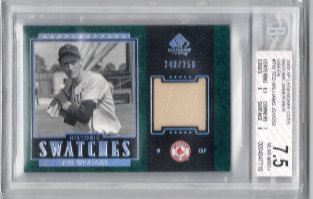 Ted Williams Game Used Patch /250 2003 SP Legendary Cuts #J-TW BGS 7.5: Upper Deck Baseball MLB Trading & Sports Cards, Old Sports Cards for Sale Near Me, Auction Memorabilia Lots for Sale On Line, World Series & Hall of Fame Players