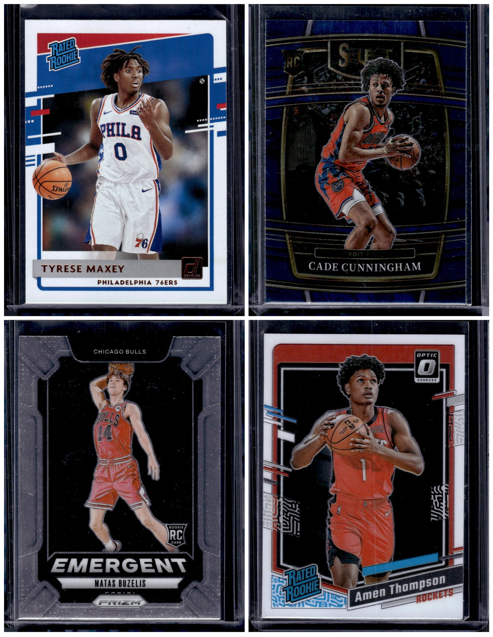 Lot of 4 NBA Rookies Cards. Tyrese Maxey, Cade Cunningham, Matas Buzelis, Amen Thompson (1 of 1)