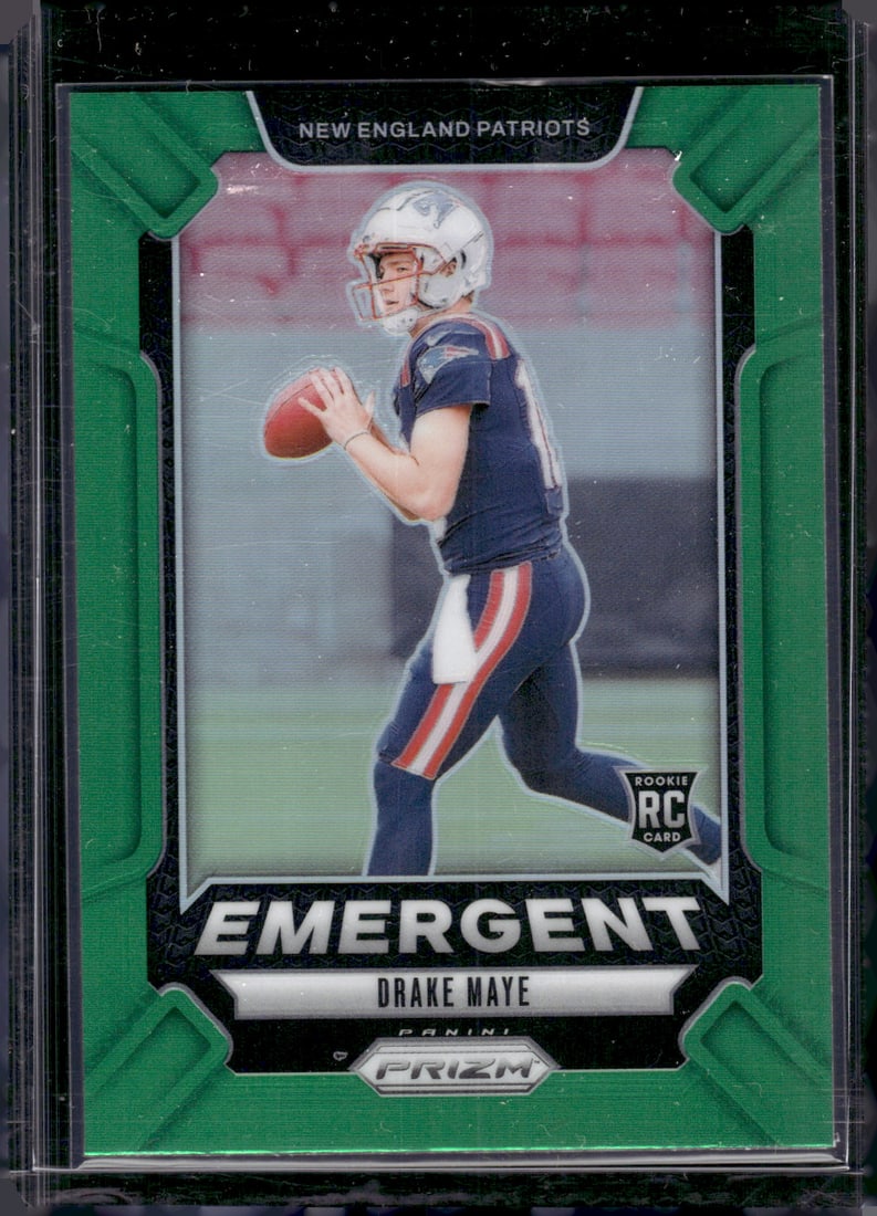 Drake Maye Rookie Card Emergent Green Prizm 2024 Panini Prizm #4 Patriots: Panini Select, Prizm, Mosaic, Contenders, Zenith, Phoenix, Illusions, Absolute, Rookie NFL Sports Trading Cards, SP, SSP, Cards, Football Cards for Sale Near Me, Superbowl & Hall of Fame Player Cards,