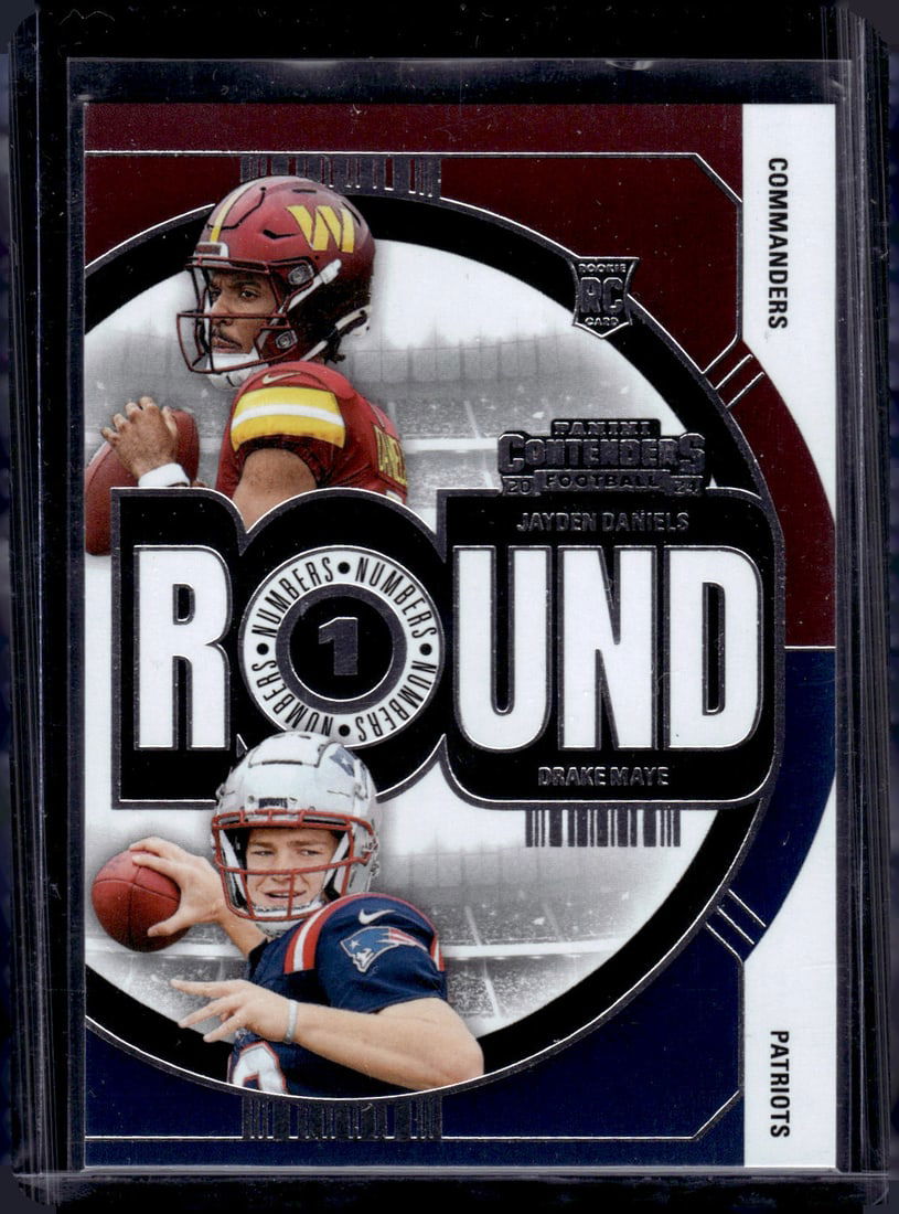 Jayden Daniels/Drake Maye Dual Rookie Card 2024 Contenders #1: Panini Select, Prizm, Mosaic, Contenders, Zenith, Phoenix, Illusions, Absolute, Rookie NFL Sports Trading Cards, SP, SSP, Cards, Football Cards for Sale Near Me, Superbowl & Hall of Fame Player Cards,
