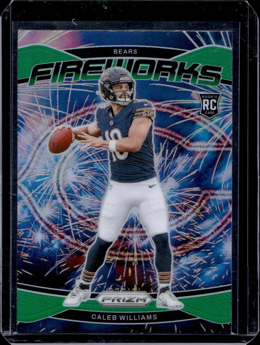 Caleb Williams Rookie Card Fireworks Green Prizm 2024 Panini Prizm #25 Chicago Bears: Panini Select, Prizm, Mosaic, Contenders, Zenith, Phoenix, Illusions, Absolute, Rookie NFL Sports Trading Cards, SP, SSP, Cards, Football Cards for Sale Near Me, Superbowl & Hall of Fame Player Cards,