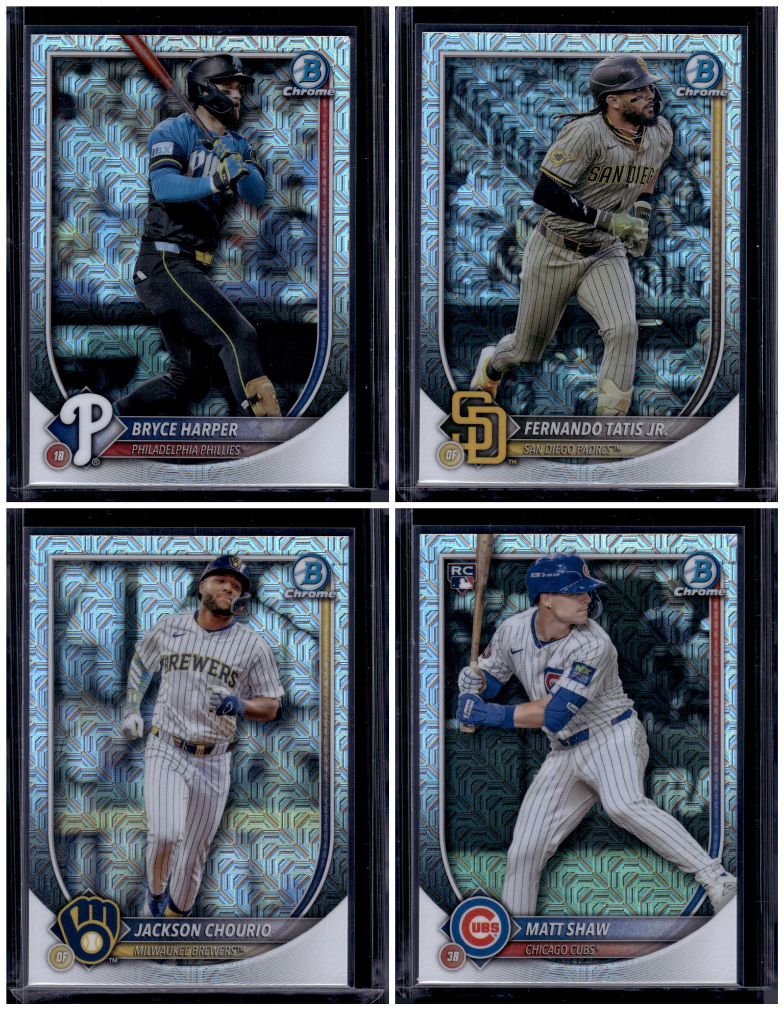 Lot of 4 2025 Bowman Chrome Mojo Refractors. Harper, Chourio, Merrill, Matt Shaw RC (1 of 2)