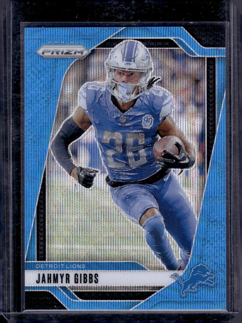 Jahmyr Gibbs Blue Wave Prizm /230 2024 Panini Prizm #93 Detroit Lions: Panini Select, Prizm, Mosaic, Contenders, Zenith, Phoenix, Illusions, Absolute, Rookie NFL Sports Trading Cards, SP, SSP, Cards, Football Cards for Sale Near Me, Superbowl & Hall of Fame Player Cards,