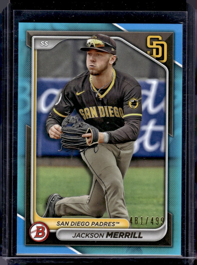 Jackson Merrill Prospects Sky Blue /499 2024 Bowman #BP-145 San Diego Padres: Bowman Baseball MLB Trading & Sports Cards, Sports Cards for Sale Near Me, World Series & Hall of Fame Players, SP, SSP, Chrome, 1st Bowman, Auction Memorabilia Lots Sold On Line