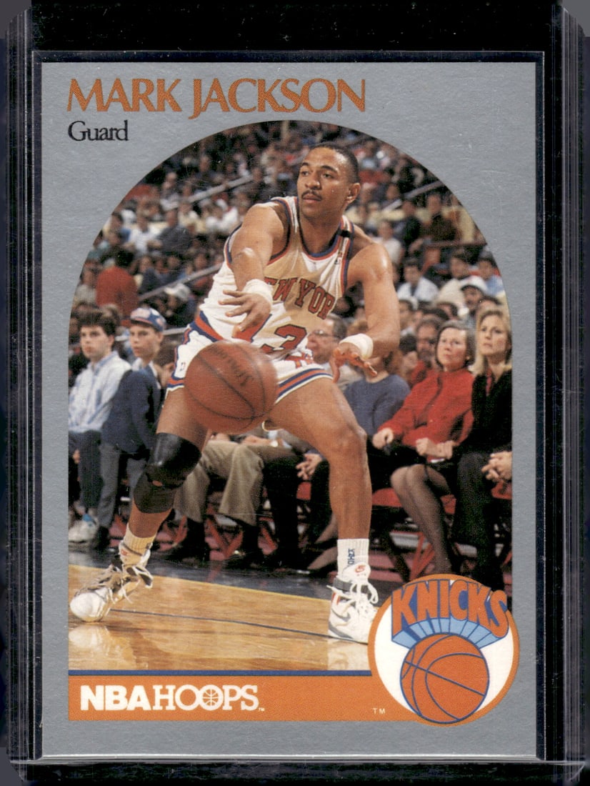 Mark Jackson 1990-91 NBA Hoops w Menendez Brothers in Back #205: Panini Select, Prizm, Mosaic, Contenders, Revolution, Phoenix, NBA Hoops, Rookie NFL Sports Trading Cards, Silver, SP, SSP, Wave Prizms, Numbered Cards, Basketball sports Cards for Sale Near Me, NBA C