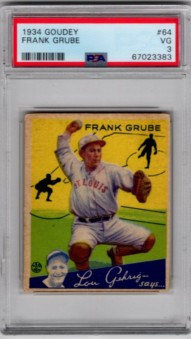 Frank Grube 1934 Goudey #64 PSA 3 Vintage Baseball Card (1 of 2)