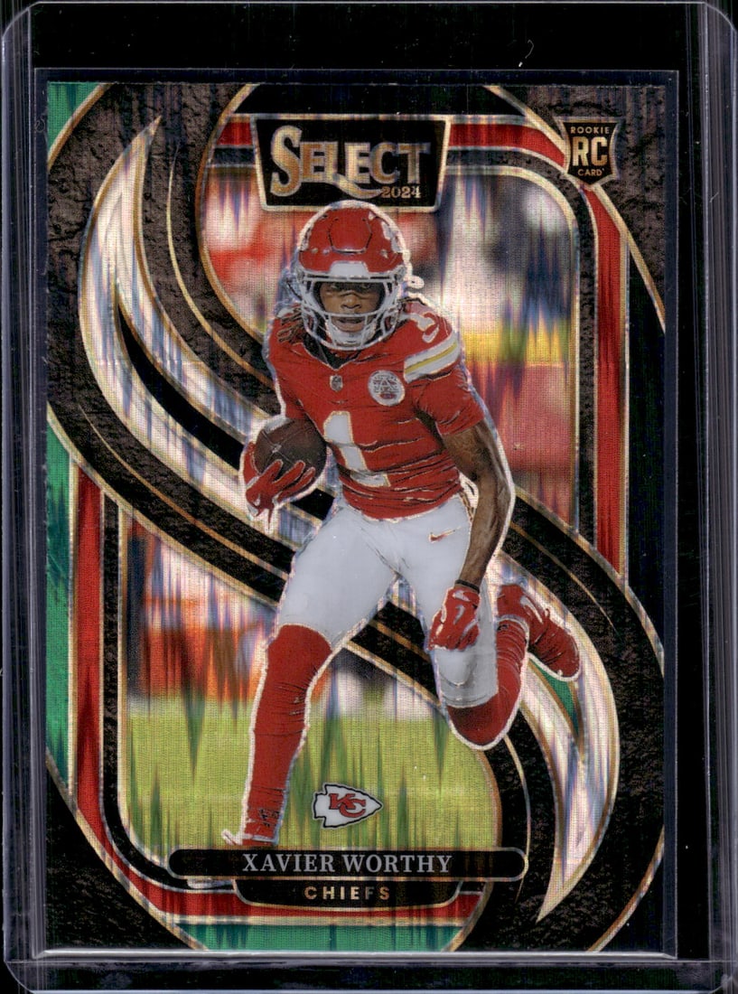 Xavier Worthy Rookie Card Green/Black Shock Prizm 2024 Select #119 Chiefs: Panini Select, Prizm, Mosaic, Contenders, Zenith, Phoenix, Illusions, Absolute, Rookie NFL Sports Trading Cards, SP, SSP, Cards, Football Cards for Sale Near Me, Superbowl & Hall of Fame Player Cards,