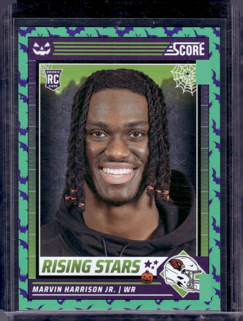 Marvin Harrison Jr. Rookie Card Green Bats 2024 Panini Score A Treat #38 Cardinals: Panini Select, Prizm, Mosaic, Contenders, Zenith, Phoenix, Illusions, Absolute, Rookie NFL Sports Trading Cards, SP, SSP, Cards, Football Cards for Sale Near Me, Superbowl & Hall of Fame Player Cards,