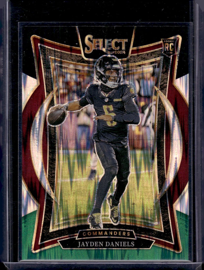 Jayden Daniels Rookie Card Black/Green Shock Prizm 2024 Select #26 Commanders: Panini Select, Prizm, Mosaic, Contenders, Zenith, Phoenix, Illusions, Absolute, Rookie NFL Sports Trading Cards, SP, SSP, Cards, Football Cards for Sale Near Me, Superbowl & Hall of Fame Player Cards,