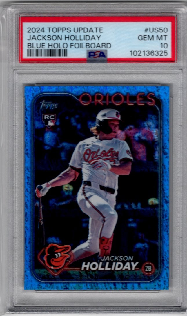 Jackson Holliday Rookie Card Blue Holo Foilboard /999 2024 Topps Update #US50 PSA 10 (1 of 2)