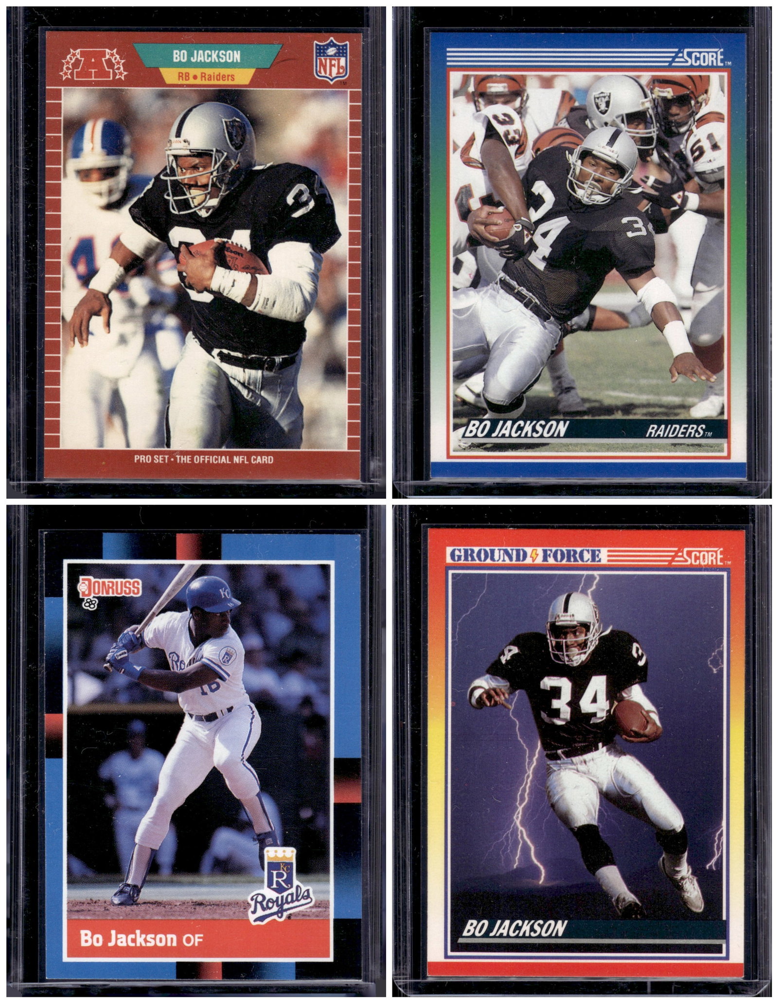 Lot of 4 Late 80s & Early 90s Bo Jackson Cards. All Different, See Pictures: Panini Select, Prizm, Mosaic, Contenders, Zenith, Phoenix, Illusions, Absolute, Rookie NFL Sports Trading Cards, SP, SSP, Cards, Football Cards for Sale Near Me, Superbowl & Hall of Fame Player Cards,