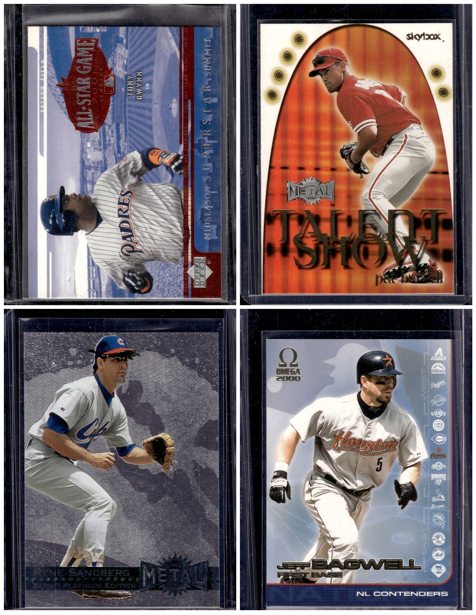 Lot of 4 Late 90s & Early 2000s Baseball Cards. Gwynn, Burrell, Sandberg, Bagwell (1 of 2)
