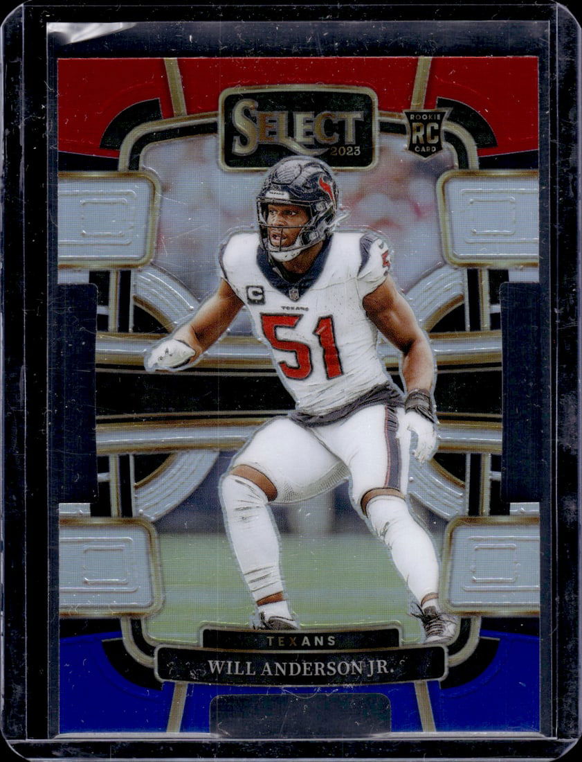 Will Anderson Jr. Rookie Card Red/Blue Prizm Die Cut 2023 Select #40 Houston Texans: Panini Select, Prizm, Mosaic, Contenders, Zenith, Phoenix, Illusions, Absolute, Rookie NFL Sports Trading Cards, SP, SSP, Cards, Football Cards for Sale Near Me, Superbowl & Hall of Fame Player Cards,