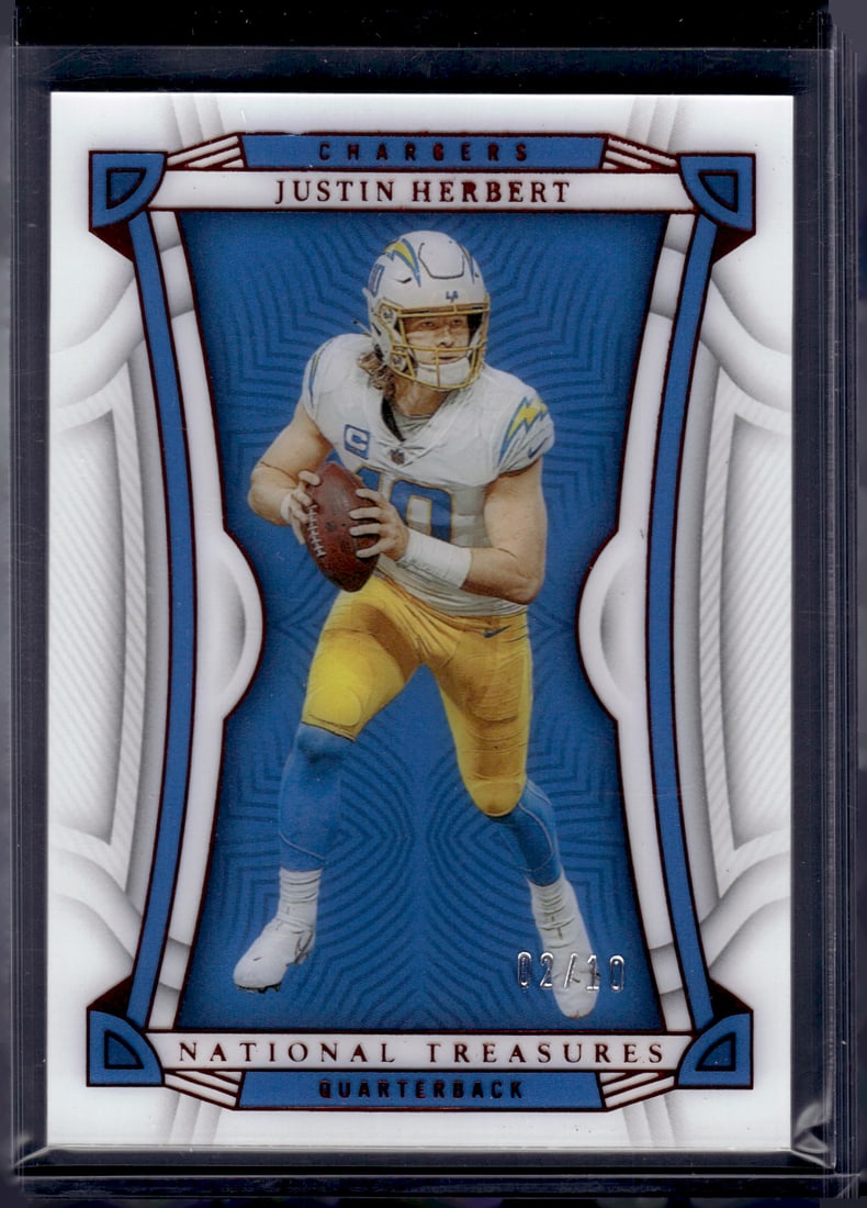 Justin Herbert /10 2022 National Treasures #41 Los Angeles Chargers: Panini Select, Prizm, Mosaic, Contenders, Zenith, Phoenix, Illusions, Absolute, Rookie NFL Sports Trading Cards, SP, SSP, Cards, Football Cards for Sale Near Me, Superbowl & Hall of Fame Player Cards,