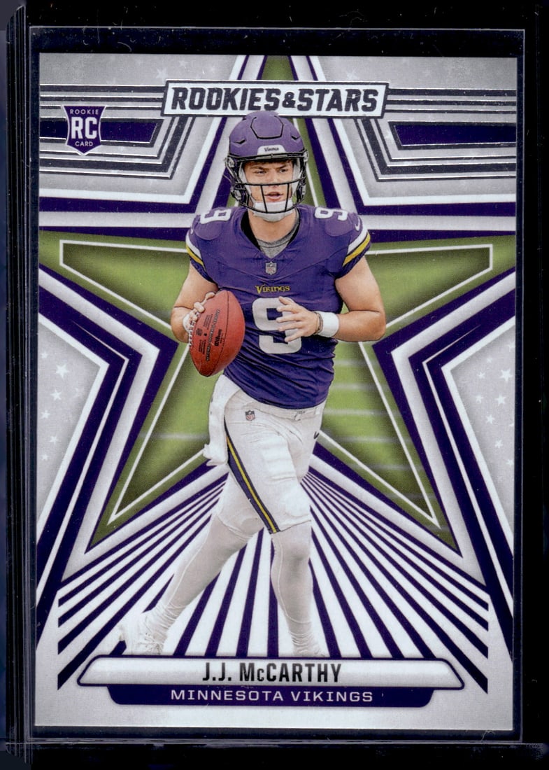 JJ McCarthy Rookie Card 2024 Rookies & Stars #135 Minnesota Vikings: Panini Select, Prizm, Mosaic, Contenders, Zenith, Phoenix, Illusions, Absolute, Rookie NFL Sports Trading Cards, SP, SSP, Cards, Football Cards for Sale Near Me, Superbowl & Hall of Fame Player Cards,