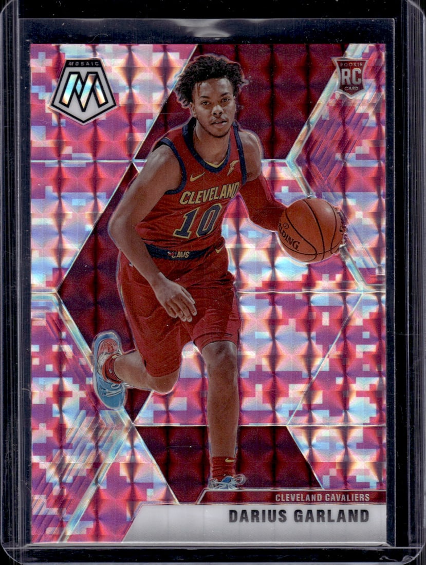 Darius Garland Rookie Card Pink Camo Prizm 2019-20 Mosaic #249 Cleveland Cavaliers: Panini Select, Prizm, Mosaic, Contenders, Revolution, Phoenix, NBA Hoops, Rookie NFL Sports Trading Cards, Silver, SP, SSP, Wave Prizms, Numbered Cards, Basketball sports Cards for Sale Near Me, NBA C