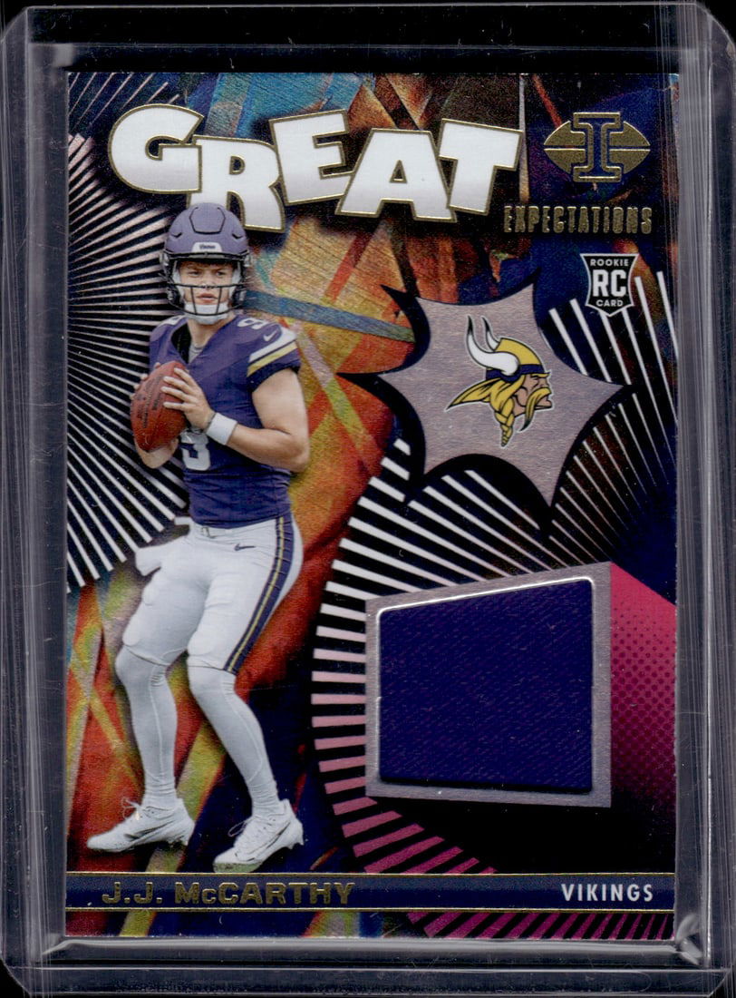 JJ McCarthy Rookie Card Patch 2024 Illusions #GE-JMY Minnesota Vikings: Panini Select, Prizm, Mosaic, Contenders, Zenith, Phoenix, Illusions, Absolute, Rookie NFL Sports Trading Cards, SP, SSP, Cards, Football Cards for Sale Near Me, Superbowl & Hall of Fame Player Cards,