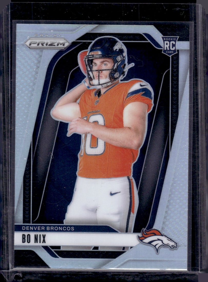 Bo Nix Rookie Card Silver Prizm Variation 2024 Prizm #5 Denver Broncos: Panini Select, Prizm, Mosaic, Contenders, Zenith, Phoenix, Illusions, Absolute, Rookie NFL Sports Trading Cards, SP, SSP, Cards, Football Cards for Sale Near Me, Superbowl & Hall of Fame Player Cards,