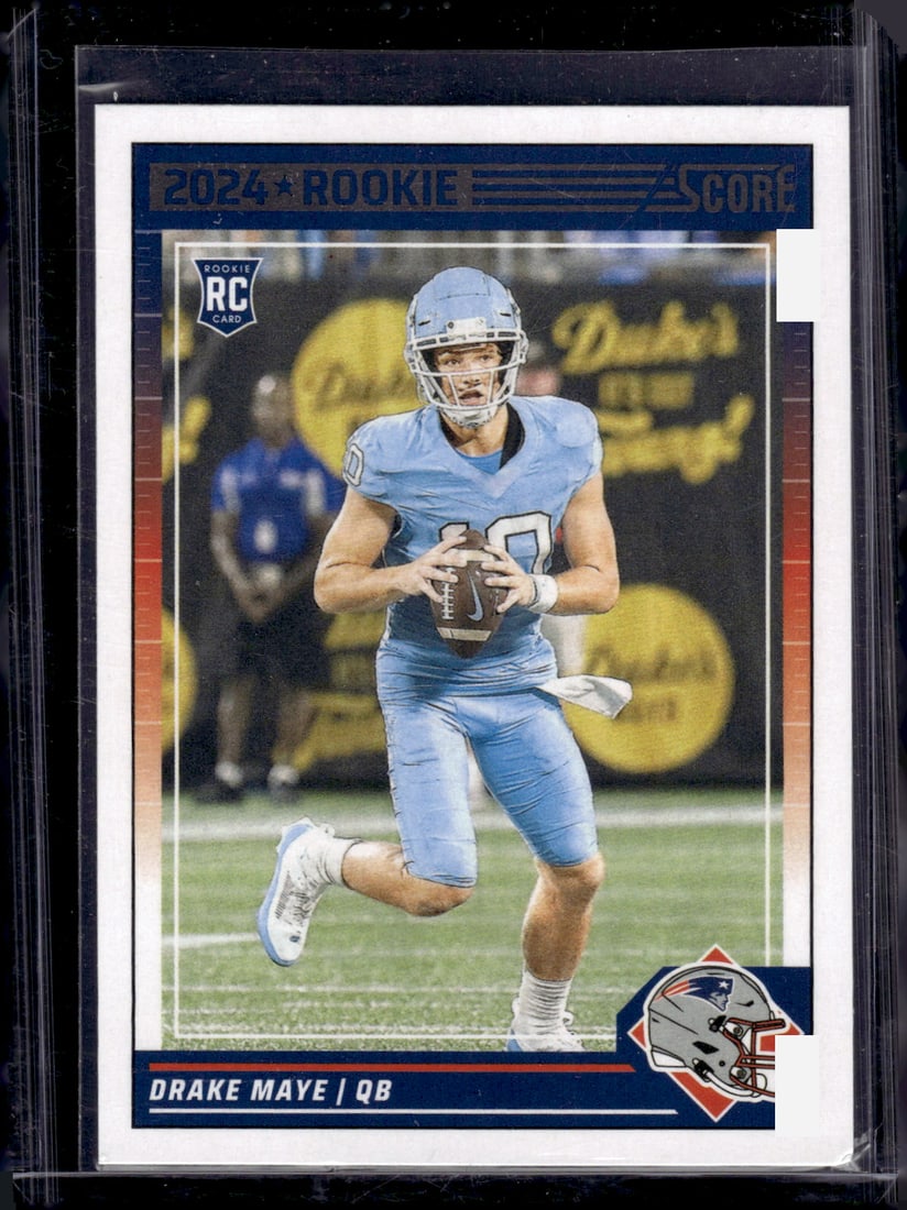 Drake Maye Rookie Card 2024 Panini Score #303 New England Patriots: Panini Select, Prizm, Mosaic, Contenders, Zenith, Phoenix, Illusions, Absolute, Rookie NFL Sports Trading Cards, SP, SSP, Cards, Football Cards for Sale Near Me, Superbowl & Hall of Fame Player Cards,