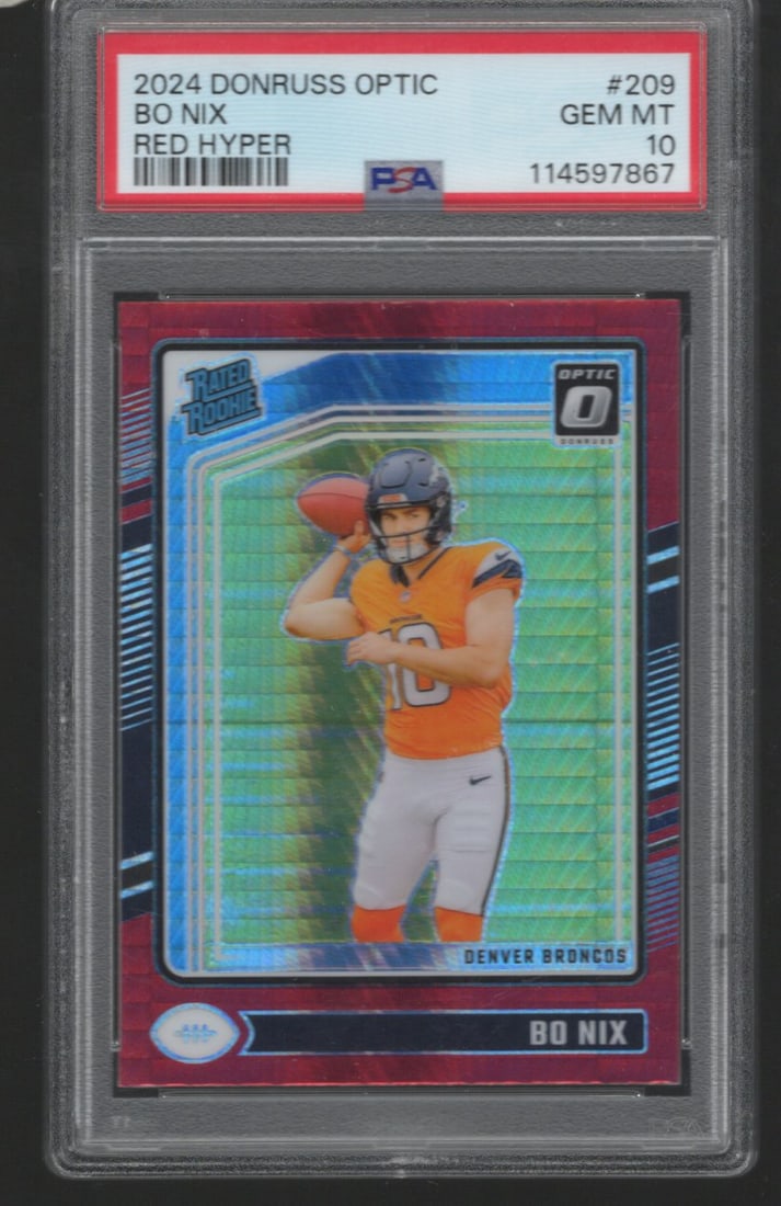 Bo Nix Rookie Card Red Hyper 2024 Donruss Optic #209 PSA 10 Denver Broncos (1 of 2)