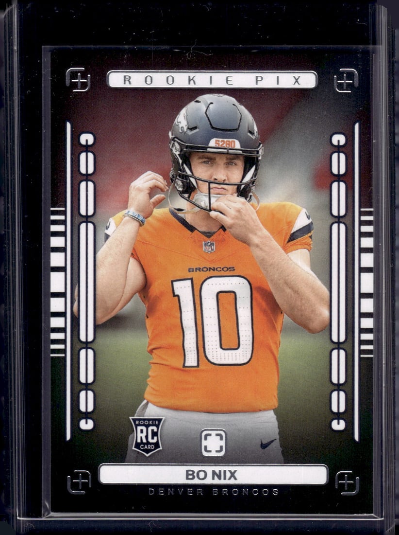 Bo Nix Rookie Pix 2024 Panini Photogenic #18 Denver Broncos: Panini Select, Prizm, Mosaic, Contenders, Zenith, Phoenix, Illusions, Absolute, Rookie NFL Sports Trading Cards, SP, SSP, Cards, Football Cards for Sale Near Me, Superbowl & Hall of Fame Player Cards,