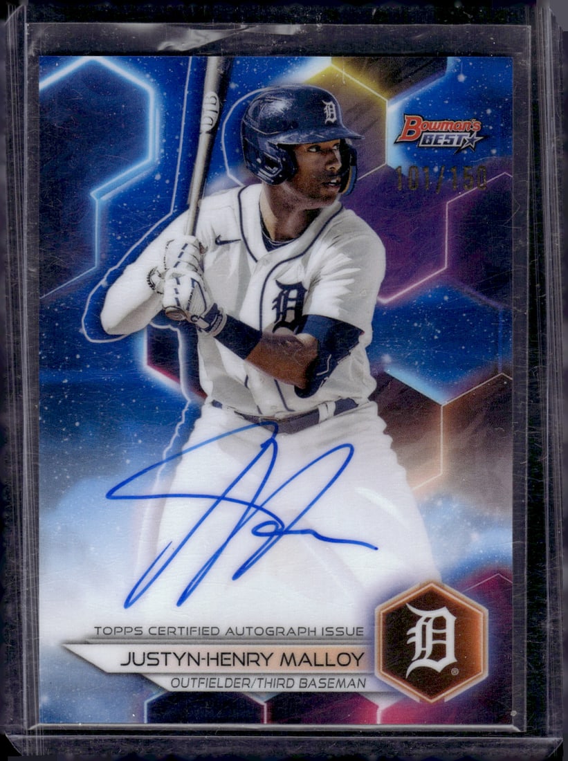 Justyn-Henry Malloy Blue Refractor Auto /150 2023 Bowman's Best #B23-JMY Detroit Tigers (1 of 2)