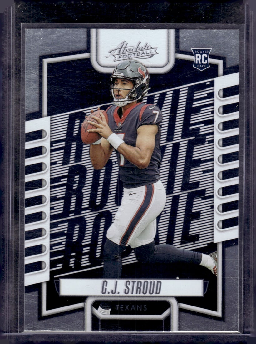 Cj Stroud Rookie Card 2023 Panini Absolute #102 Houston Texans: Panini Select, Prizm, Mosaic, Contenders, Zenith, Phoenix, Illusions, Absolute, Rookie NFL Sports Trading Cards, SP, SSP, Cards, Football Cards for Sale Near Me, Superbowl & Hall of Fame Player Cards,