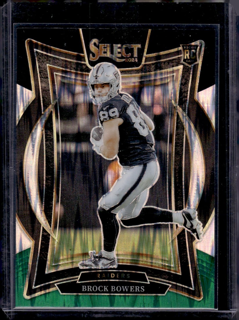 Brock Bowers Rookie Card Black/Green Shock Prizm 2024 Select #31 Las Vegas Raiders: Panini Select, Prizm, Mosaic, Contenders, Zenith, Phoenix, Illusions, Absolute, Rookie NFL Sports Trading Cards, SP, SSP, Cards, Football Cards for Sale Near Me, Superbowl & Hall of Fame Player Cards,