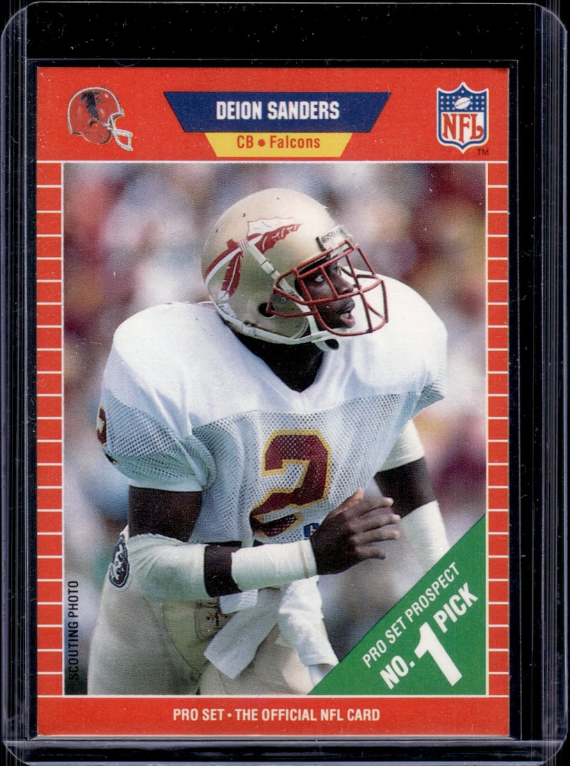 Deion Sanders Rookie Card 1989 Pro Set #486 Atlanta Falcons: Pro Set Vintage Football NFL Trading Cards, Old Sports Cards for Sale Near Me, Hall of Fame & Super Bowl Player Cards, Auction Memorabilia Lots for Sale on Line