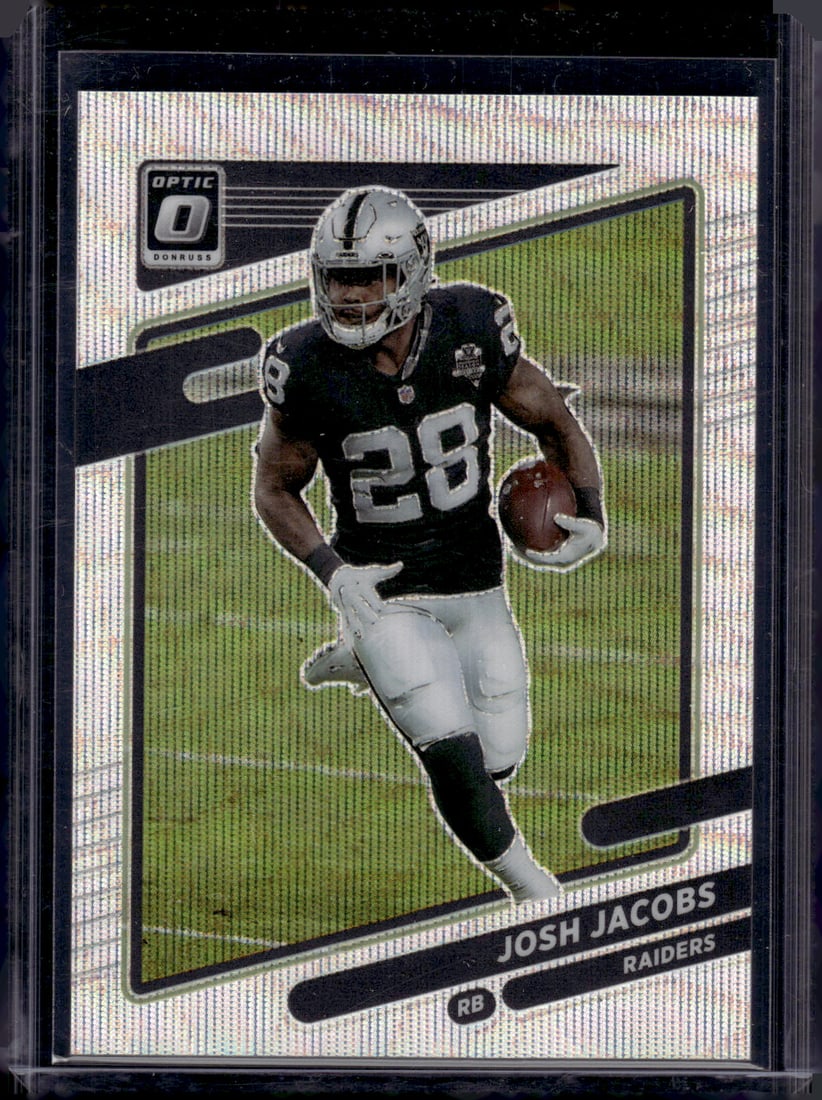 Josh Jacobs Silver Wave /299 2021 Donruss Optic #42 Raiders, Packers: Donruss Football NLF Trading & Sports Cards, Sports Cards for Sale Near Me, Valuable Memorabilia Auction Lots Sold On Line, SP, SSP