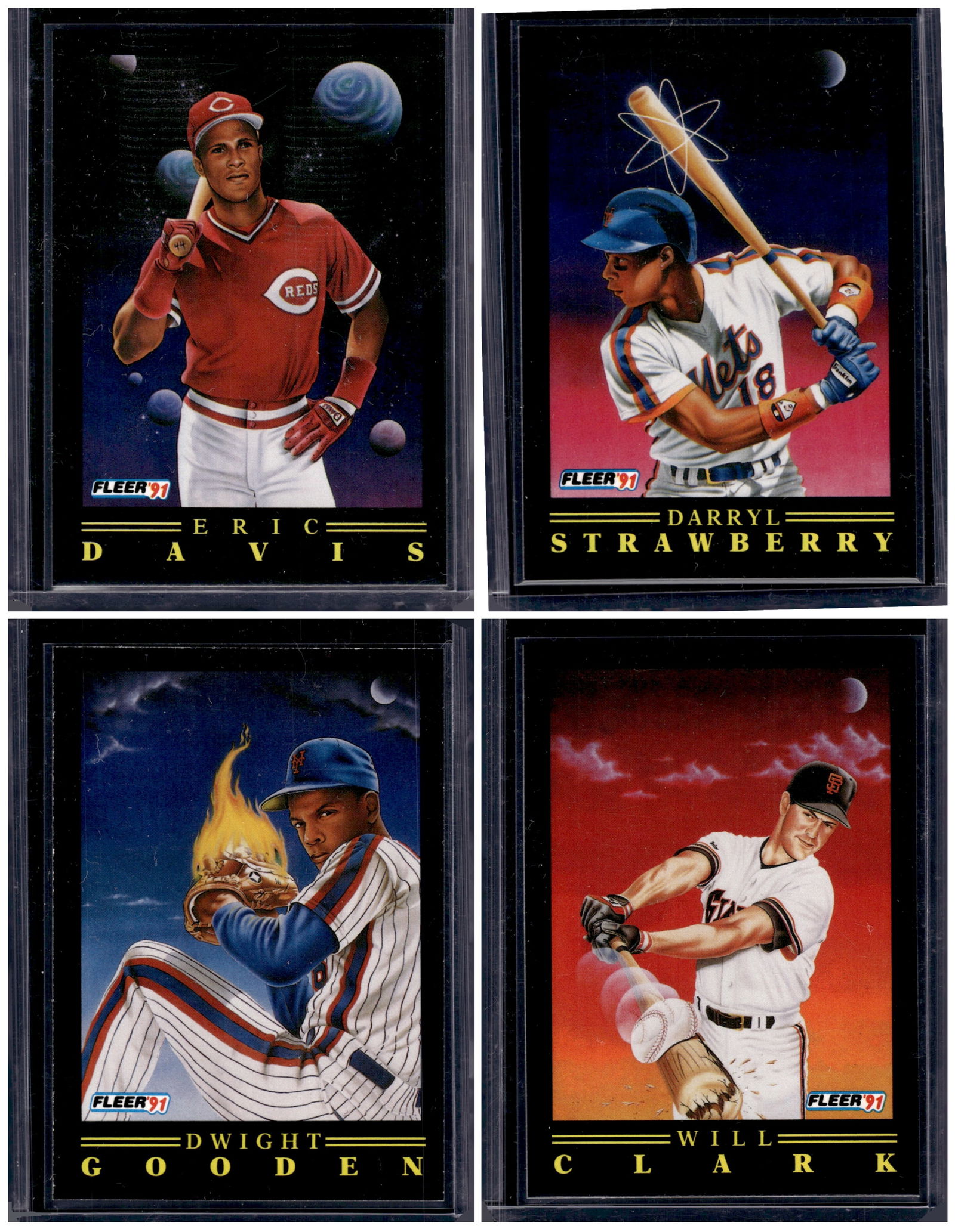 Lot of 4 1991 Fleer Pro Vision MLB Cards. Davis, Strawberry, Clark, Gooden: Fleer Vintage Baseball MLB Trading & Sports Cards, Old Sports Cards for Sale Near Me, Auction Memorabilia Lots for Sale On Line, World Series & Hall of Fame Players