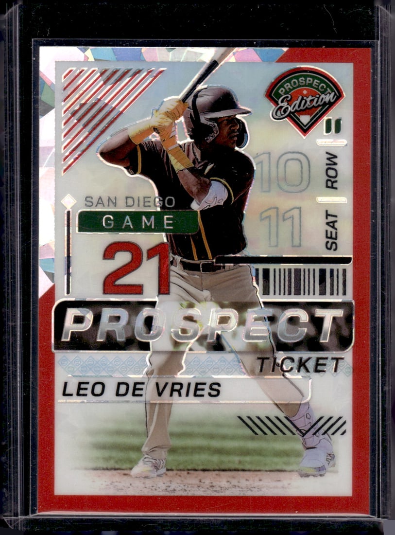 Leo De Vries Prospect Ticket Red Ice 2024 Panini Prospect Edition #25: Panini Baseball MLB Trading & Sports Cards, Sports Cards for Sale Near Me, Prizm, Mosaic, Select, SP, SSP, Auction Memorabilia Lots for Sale On Line, World Series & Hall of Fame Players