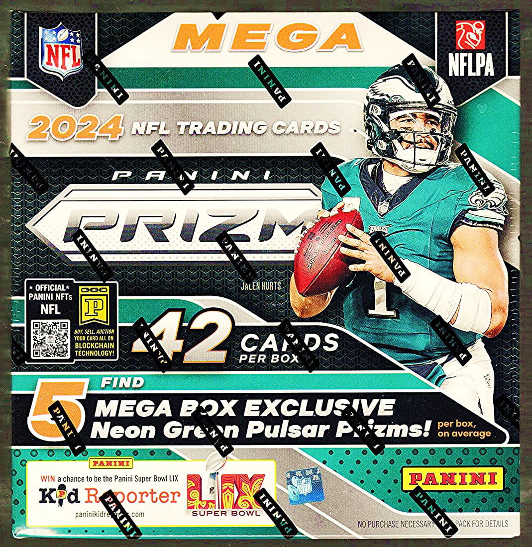 2024-25 Panini Prizm Football MEGA BOX - Jayden Daniels, 5 Neon Green Pulsar Prizms, Bo Nix Football: Panini Rookie Football NFL Trading & Sports Cards, Rookie Cards in This Set are Jayden Daniels, Bo Nix, Drake Maye, Marvin Harrison, Jr, JJ McCarthy, Football & Sports Cards for Sale Near Me, Silver,