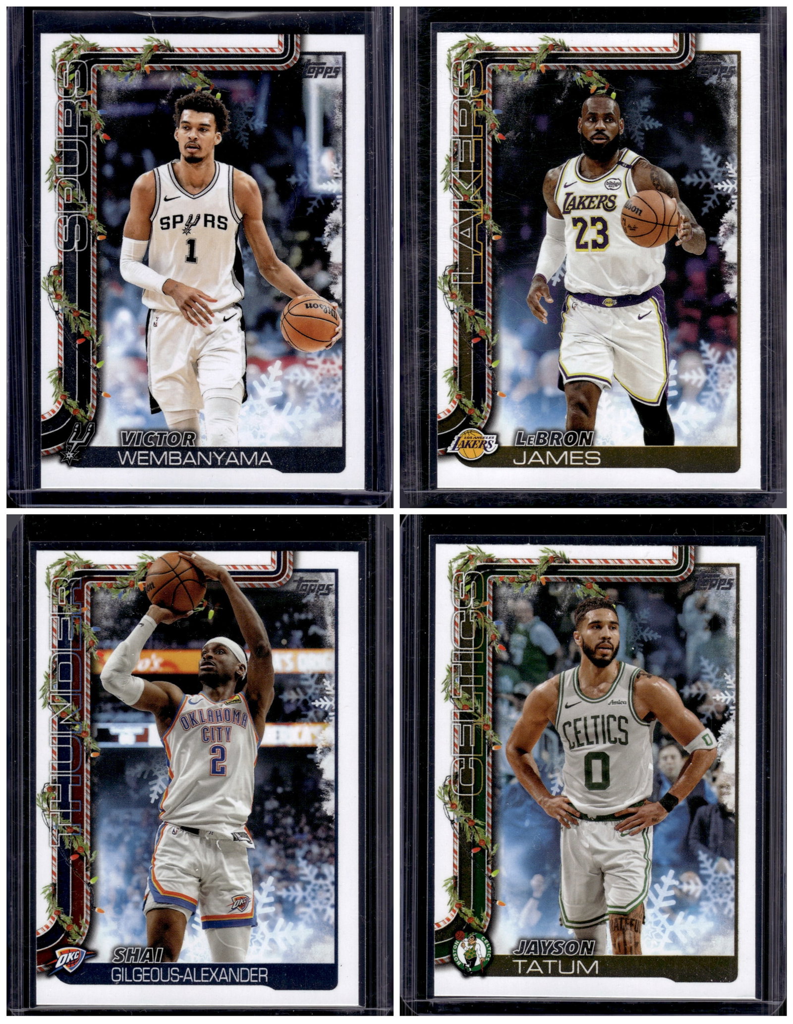 Lot of 4 2025-26 Topps Holiday NBA Superstars. Wembanyama, LeBron, SGA, Tatum: Panini Select, Prizm, Mosaic, Contenders, Revolution, Phoenix, NBA Hoops, Rookie NFL Sports Trading Cards, Silver, SP, SSP, Wave Prizms, Numbered Cards, Basketball sports Cards for Sale Near Me, NBA C