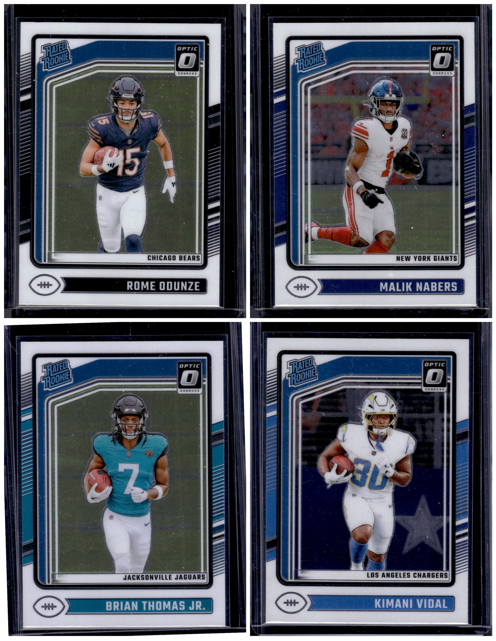 Lot of 4 2024 Donruss Optic NFL Rookie Cards. Odunze, Nabers, Thomas Jr., Vidal: Donruss Football NLF Trading & Sports Cards, Sports Cards for Sale Near Me, Valuable Memorabilia Auction Lots Sold On Line, SP, SSP