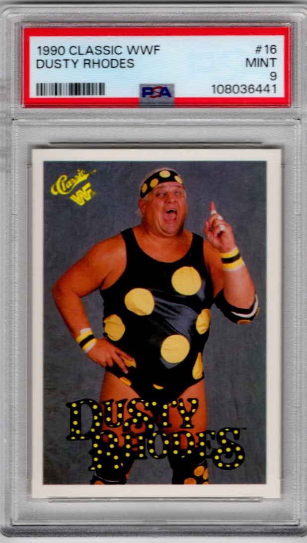 Dusty Rhodes 1990 Classic WWF #16 PSA 9: Classic Vintage Wrestling WWF Trading & Sports Cards, Old Sports Cards for Sale Near Me, Auction Memorabilia Lots for Sale On Line, Wrestlemania Champion Wrestlers