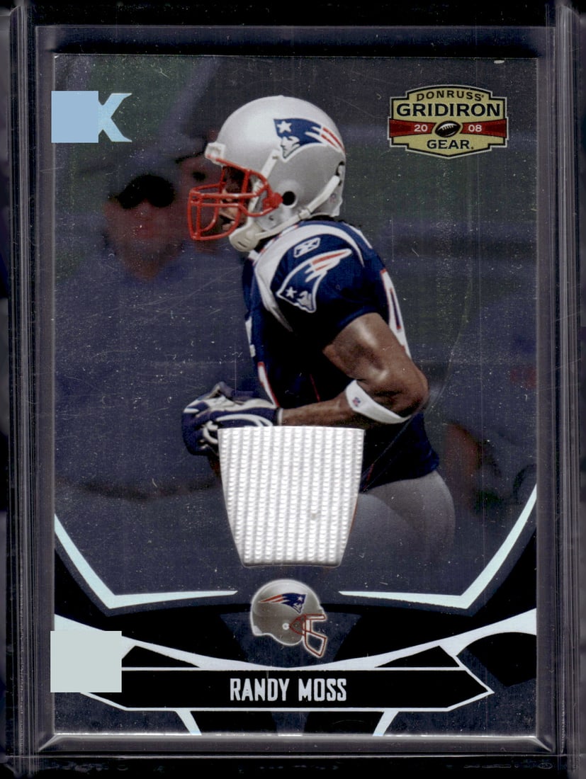 Randy Moss Game Worn Patch /100 2008 Donruss Gridiron Gear #59 New England Patriots (1 of 2)