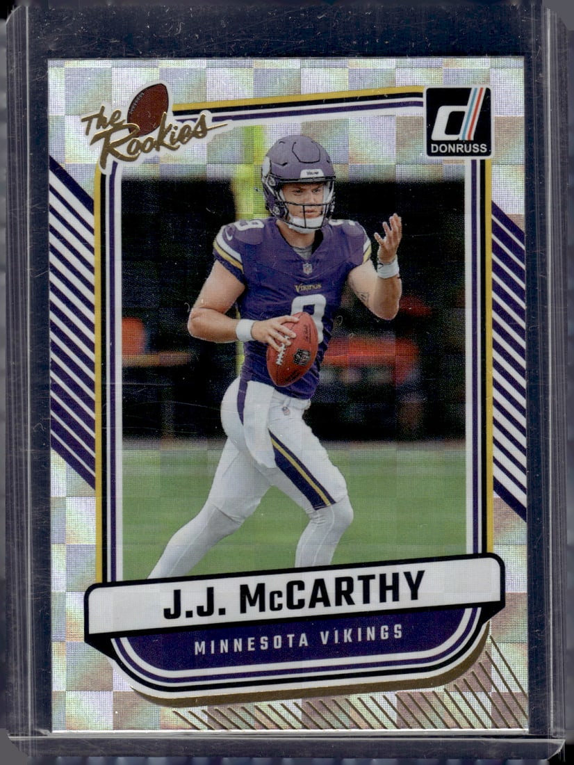 JJ McCarthy The Rookies 2024 Donruss #TR-1 Minnesota Vikings: Panini Select, Prizm, Mosaic, Contenders, Zenith, Phoenix, Illusions, Absolute, Rookie NFL Sports Trading Cards, SP, SSP, Cards, Football Cards for Sale Near Me, Superbowl & Hall of Fame Player Cards,
