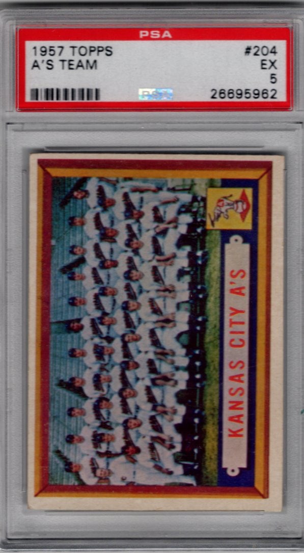 Kansas City A's Team Card 1957 Topps #204 PSA 5 Vintage Baseball Card (1 of 2)