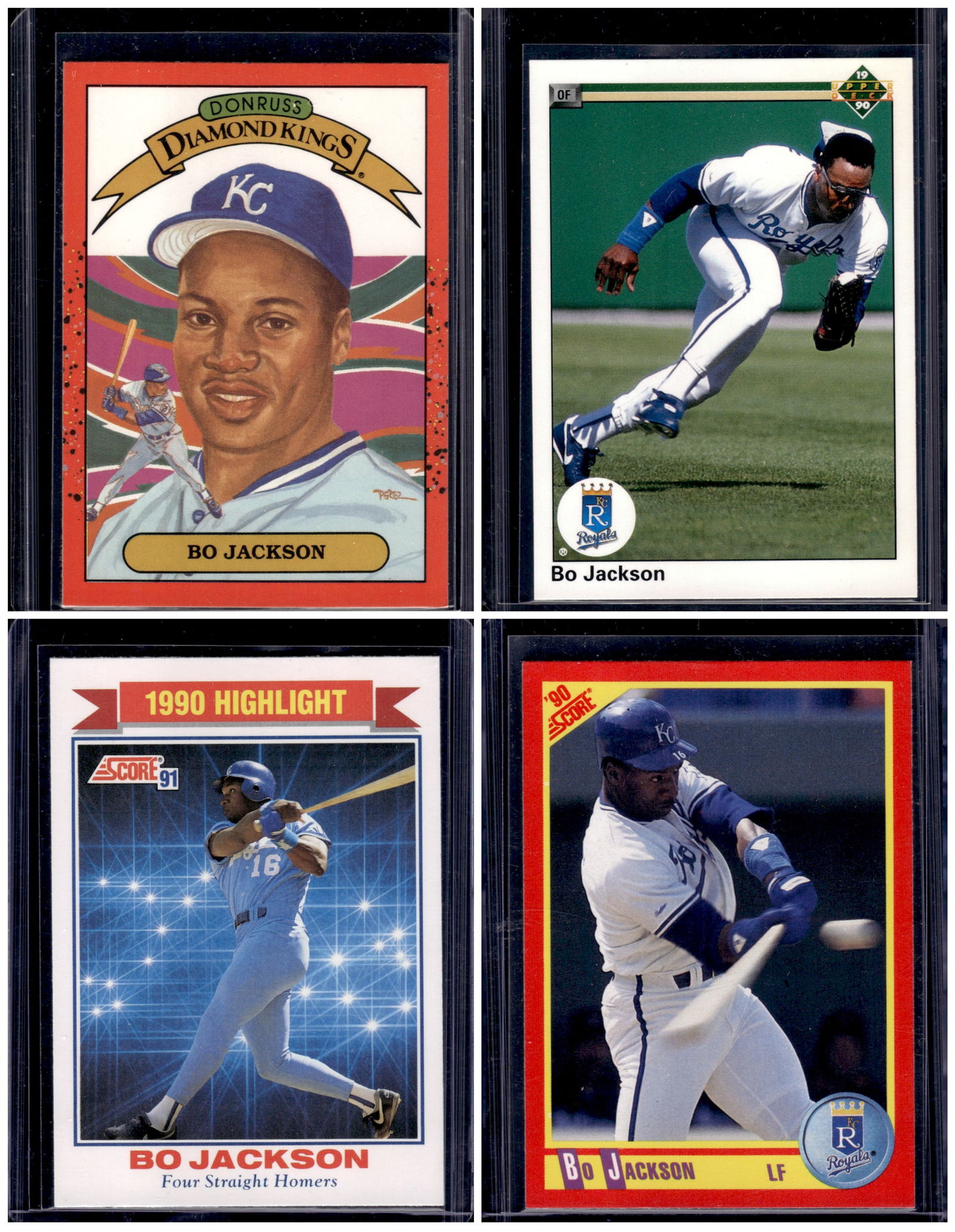 Lot of 4 Bo Jackson Baseball Cards. Late 80s & Early 90s All Different (1 of 2)
