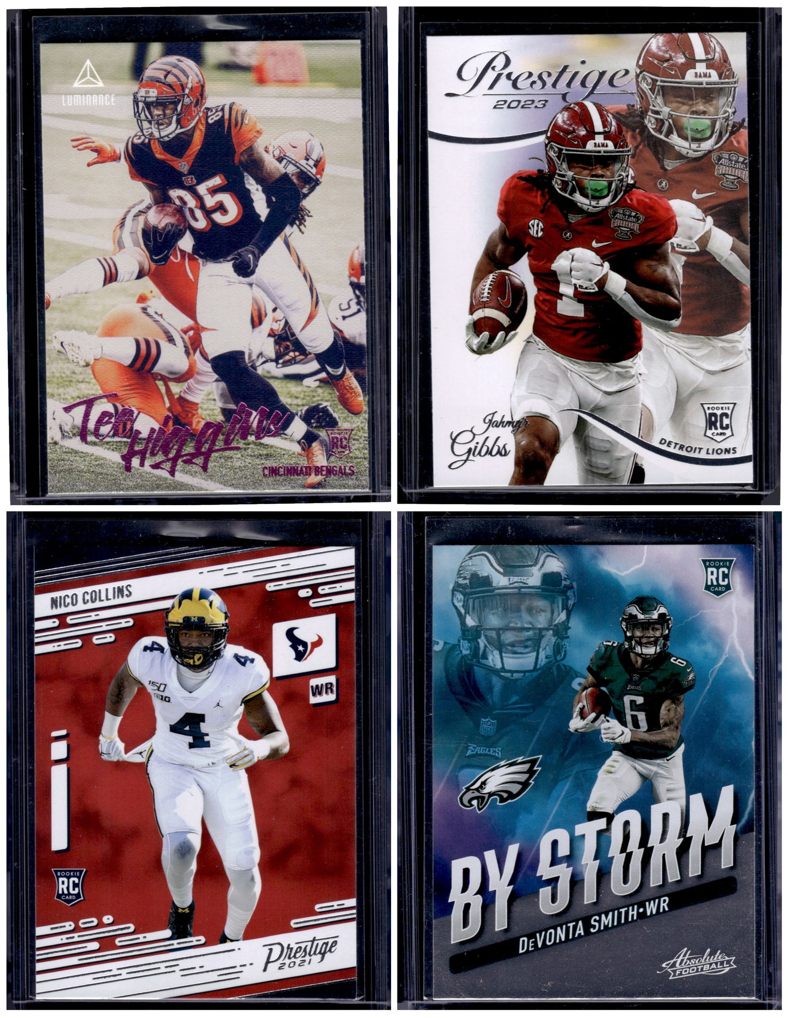 Lot of 4 NFL WR & RB Rookie Cards. Tee Higgins Pink, Jahmyr Gibbs, Nico Collins, DeVonta Smith (1 of 2)