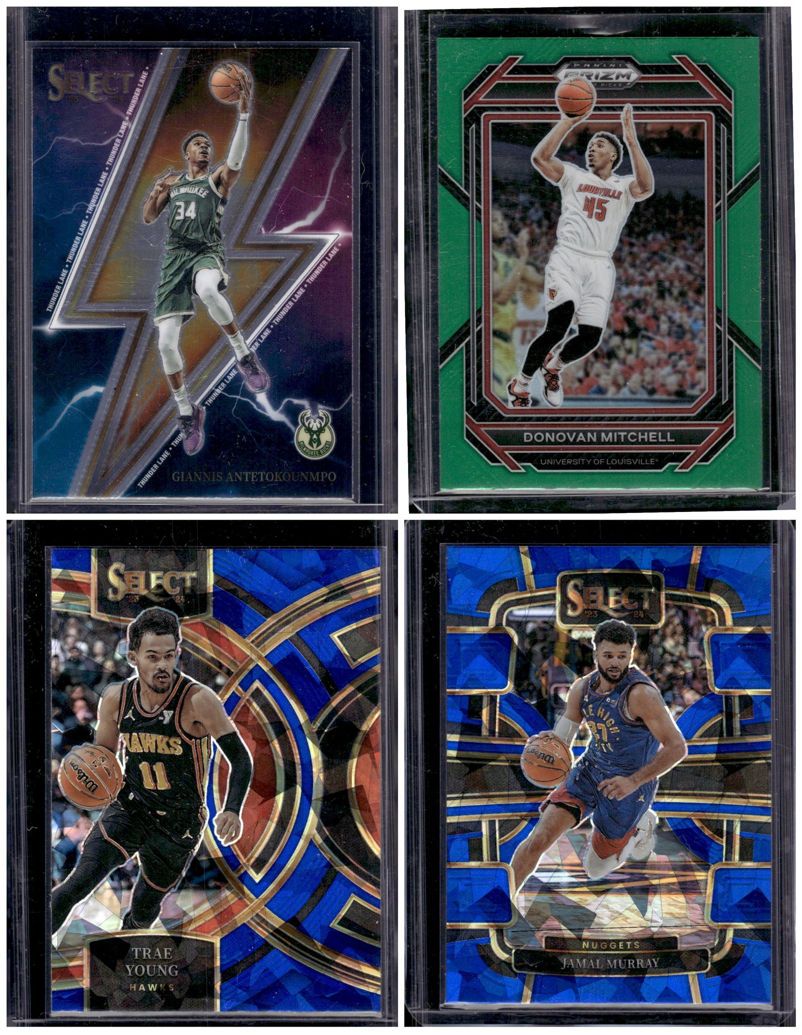 Lot of 4 NBA Prizms & Inserts. Giannis, Donovan Mitchell, Trae Young, Jamal Murray (1 of 2)