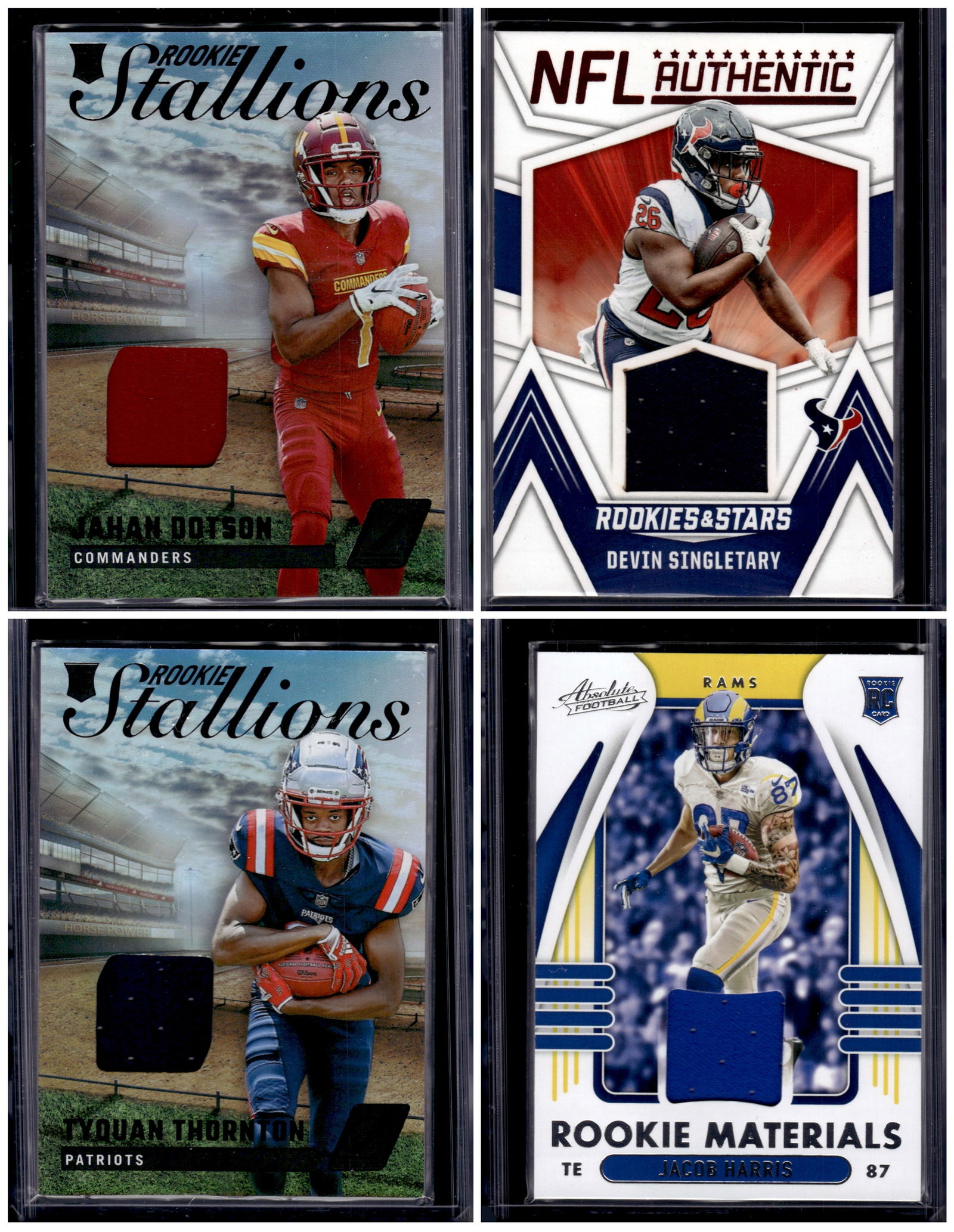 Lot of 4 NFL Patch Cards. Dotson, Singletary, Thornton, Harris (1 of 2)