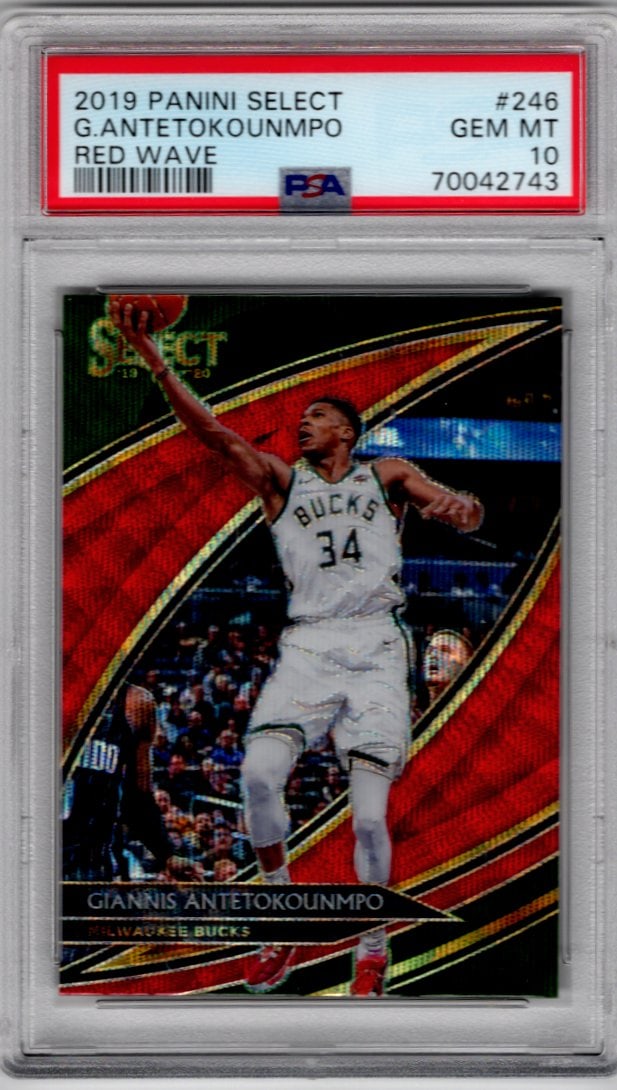 Giannis Antetokounmpo Red Wave Prizm Courtside 2019-20 Select #246 PSA 10 Bucks (1 of 2)